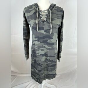 Maurices Hooded Sweatshirt Dress With Lace Up Neckline In Camo Print Size XS